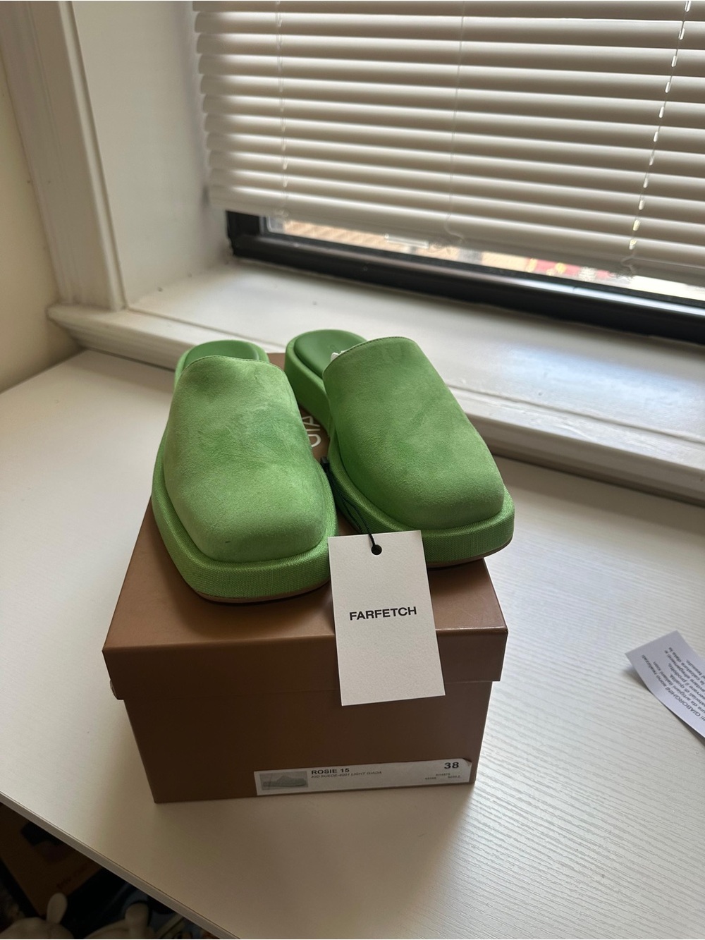 Green Suede Platform Mules